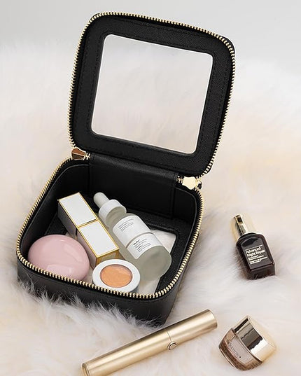 Aveniee Clear Makeup Bag Small, Mini Travel Toiletry Bag Cosmetic Bags TSA Approved, Clear Makeup Case Pouch with Zipper, Car Organizer Essentials for Women Men,Black