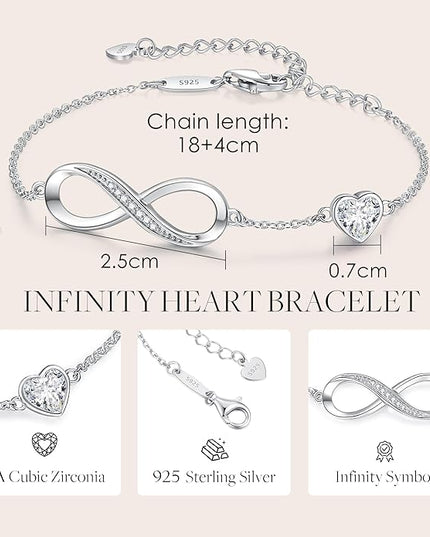 CDE Valentine's Day Gift Infinity Heart Birthstone Charm Link Bracelet for Women 925 Sterling Silver Adjustable Mother's Day Christmas Day Gift Anniversary Birthday Jewelry for Wife Girlfriend Her