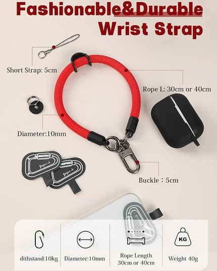 project-cb Hand Wrist Phone Strap,Phone Lanyard Patch ×2,Cell Phone Case Holder,Wristlet Strap for Key,AirPods,Camera (Red, 12inch)