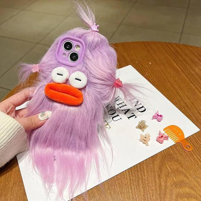for iPhone 11 Pro Max Case,Funny and Silly Weird Furry Phone Cases [DIY Long Hair with Hairclip] Ugly Phone Case Swap Challenge Gifts with Friends (Purple)