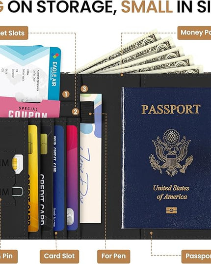 Passport Holder for Travel Essentials, RFID Blocking Leather Cover Wallet with Magnetic Closure, Aesthetic & Cute Passport Book Case for Women and Men - Mushroom