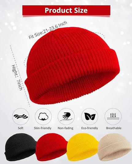 SATINIOR 4 Pieces Trawler Beanie Watch Hat Roll up Edge Skullcap Fisherman Beanie Unisex