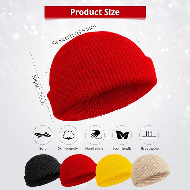 SATINIOR 4 Pieces Trawler Beanie Watch Hat Roll up Edge Skullcap Fisherman Beanie Unisex
