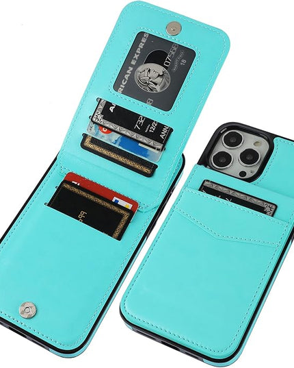 KIHUWEY Compatible with iPhone 13 Pro Max Case Wallet with Credit Card Holder, Premium Leather Magnetic Clasp Kickstand Heavy Duty Protective Cover for iPhone 13 Pro Max 6.7 Inch(Light Blue)