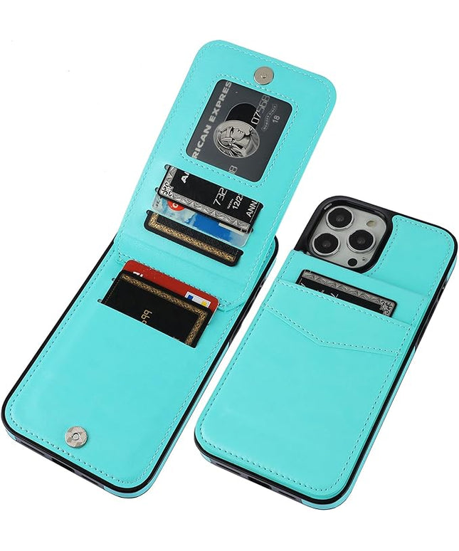 KIHUWEY Compatible with iPhone 13 Pro Max Case Wallet with Credit Card Holder, Premium Leather Magnetic Clasp Kickstand Heavy Duty Protective Cover for iPhone 13 Pro Max 6.7 Inch(Light Blue)