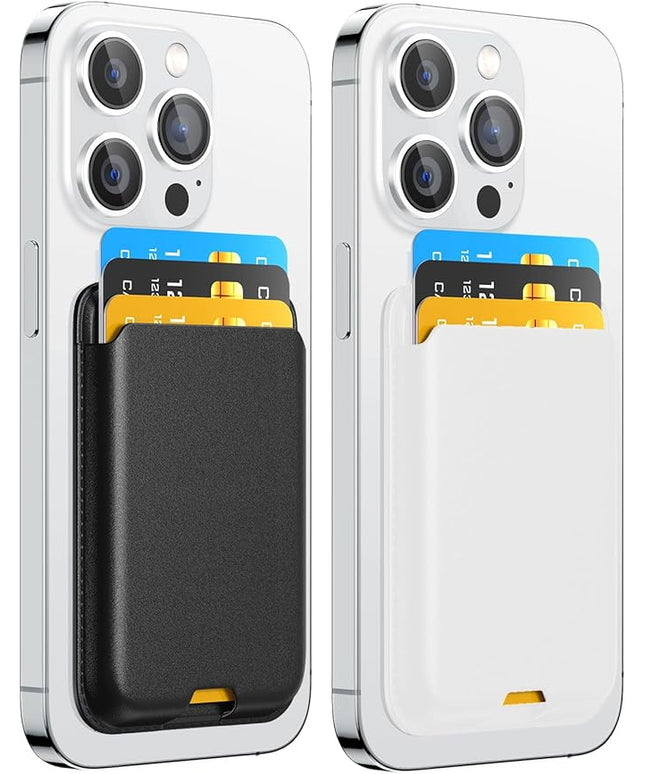 2 Pack Phone Card Holder, Premium Leather Wallet Stick on, Adhesive Credit Card Holder for Case, Sticky Wallet for Back of Cover, Android Cell Phone, iPhone, Fit 4 Cards, Black&White