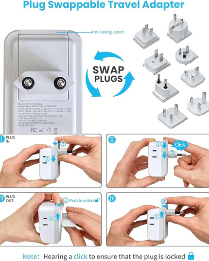 Universal Travel Adapter Kit, VINTAR PD 35W International Power Adapter with 4 AC 3 USB Ports(2 USB C), Type A,B,C,D,E/F,G,I,M Swap Adapt Attachments, Travel Adapter Worldwide for Europe/Africa/AUS