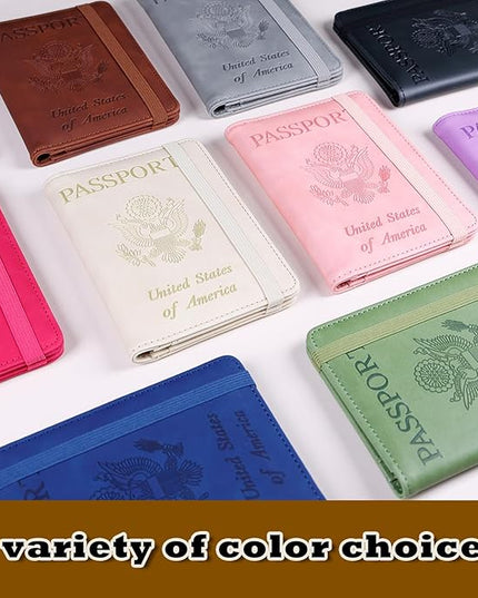 Melsbrinna Premium Leather Passport Holder Covers Case, Waterproof Rfid Blocking Travel Wallet Passport Holder with Pen Holder, Cute Passport Book for Women/Men