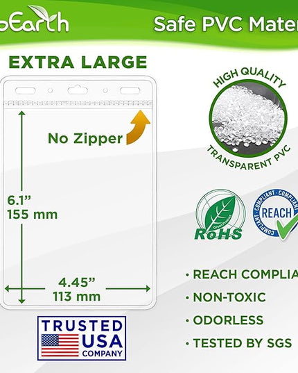 EcoEarth Passport & Identification Card Holders with Soft Edge (Clear, 4x6 Inch, 250 Pack), Extra Large Vertical ID Holder, Zipperless Plastic Name Badge Holders