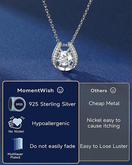 MomentWish Necklace for Women, Sparkling Gift for Her, 1Carat Moissanite Heart Pendent for Her, 925 Sterling Silver Dance Necklace for Anniversary Christmas Valentines