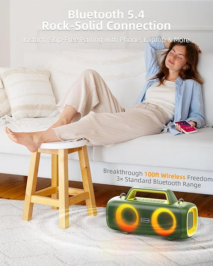 Portable Bluetooth Speaker Wireless,140W Peak Loud Sound with 2 Subwoofers and 2 Tweeters, Plus Bass Boost, IP65 Waterproof Outdoor Speaker, 24H Playtime, RGB Lights, TF/AUX/USB/Mic Input, Large Party