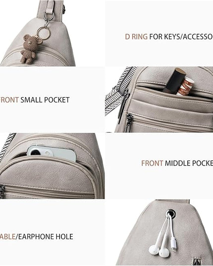 Sling Bag for Women Crossbody Bags Fanny Packs Sling Purse Backpack Shoulder Bag Vegan Leather Chic Travel Light Grey