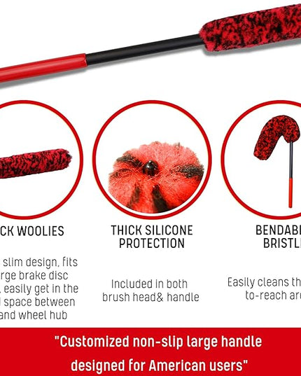 Angled Wheel Brush Kit 3 Pack- Angled Microfiber Wheel Brush, Wheel Barrel Brush, Detailing Brush Scratch Free Calipers Woolies Spoke Brush Cleans Brake Dust from Barrels& Hard to Reach Areas
