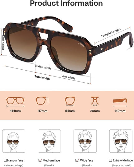SOJOS Retro Thick Polarized Aviator Sunglasses for Women Men, Large Trendy Bold Square Pilot Shades SJ2385
