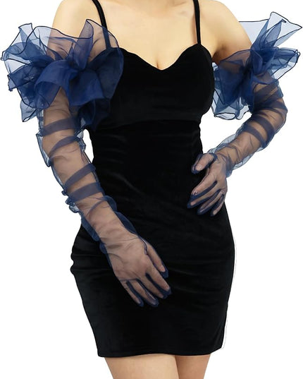 Super Puff Sheer Long Gloves Oversize Tulle Mesh Gloves for Cocktail Opera Party Glove Long Sleeve