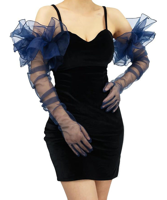 Super Puff Sheer Long Gloves Oversize Tulle Mesh Gloves for Cocktail Opera Party Glove Long Sleeve