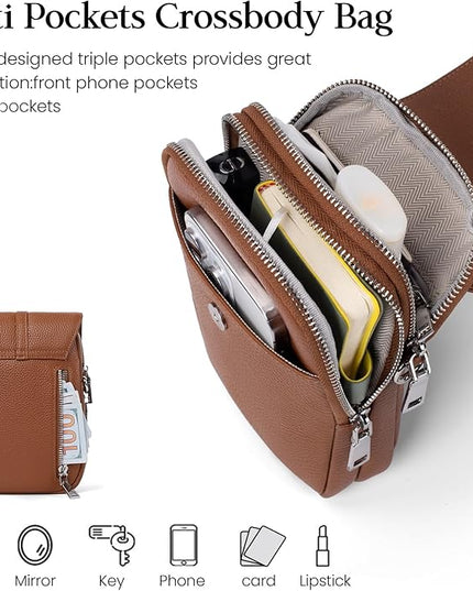 befen Genuine Leather Small Crossbody Bags for Women, Multi Pocket Cell Phone Crossbody Purse with RFID Blocking Card Slots