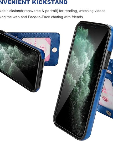 KIHUWEY Compatible with iPhone 11 Pro Max Case Wallet with Credit Card Holder, Premium Leather Magnetic Clasp Kickstand Heavy Duty Protective Cover for 11 Pro Max 6.5 Inch(Blue)