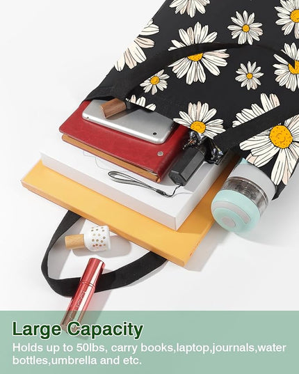 AUSVKAI Canvas Tote Bag Aesthetic for Women, Cute Reusable Cloth Cotton Bags for College Shopping Beach Grocery Trendy Gifts