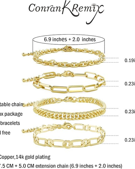 Waterproof Gold Chain Bracelet For Women Non Tarnish,14K Gold Plated Link Dainty Bracelets Stake Layered Bracelet Set Hypoallergen Gold Jewelry