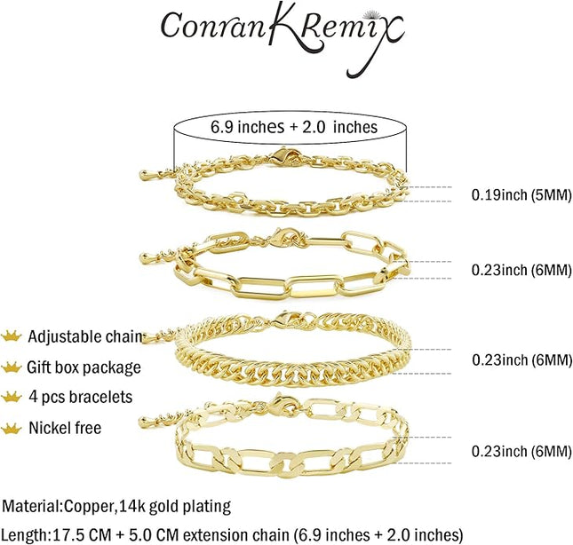 Waterproof Gold Chain Bracelet For Women Non Tarnish,14K Gold Plated Link Dainty Bracelets Stake Layered Bracelet Set Hypoallergen Gold Jewelry