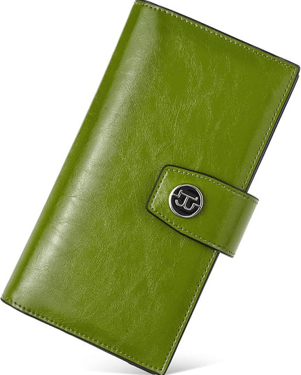 BOSTANTEN Womens Leather Wallets RFID Blocking Large Capacity Trifold Card Holder Ladies Phone Clutch Green
