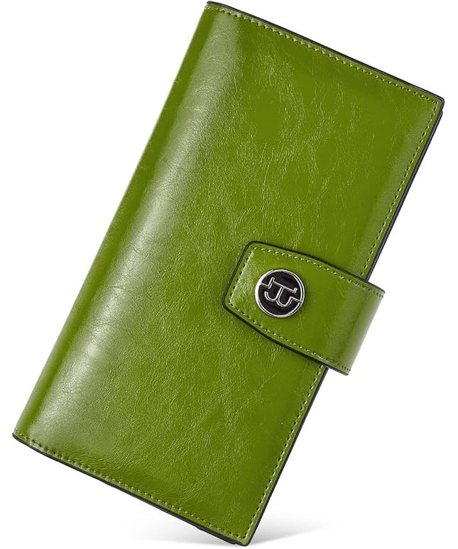 BOSTANTEN Womens Leather Wallets RFID Blocking Large Capacity Trifold Card Holder Ladies Phone Clutch Green