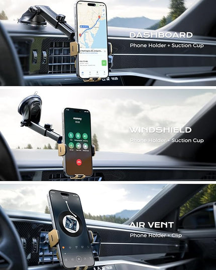 CHGeek Wireless Car Charger, 15W Fast Charging Auto Clamping Car Charger Phone Mount Phone Holder fit for iPhone 15 14 13 12 11 Pro Max Xs, Samsung Galaxy S25 Ultra S24 S23 S22, S21, S20, Golden