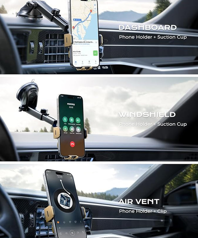 CHGeek Wireless Car Charger, 15W Fast Charging Auto Clamping Car Charger Phone Mount Phone Holder fit for iPhone 15 14 13 12 11 Pro Max Xs, Samsung Galaxy S25 Ultra S24 S23 S22, S21, S20, Golden