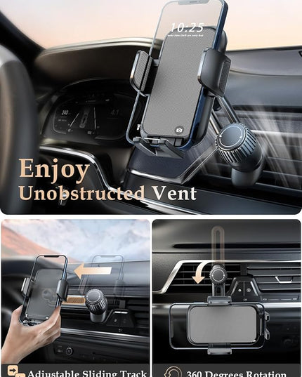 Phone Mount for Car Vent: [Never Blocking] Air Vent Cell Phones Holder for iPhone & Samsung Android Smartphone [Thick Cases Friendly] Hands-Free Auto Mobile Phone Stand (Gray)
