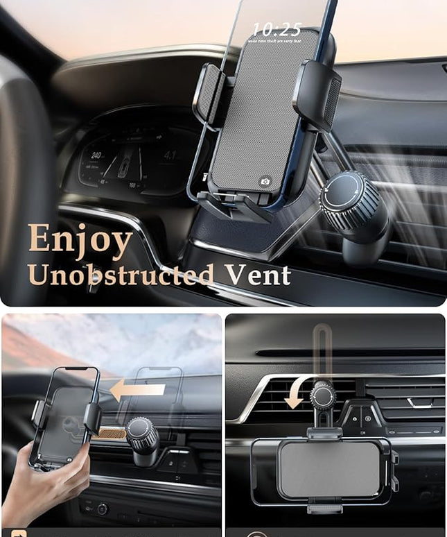 Phone Mount for Car Vent: [Never Blocking] Air Vent Cell Phones Holder for iPhone & Samsung Android Smartphone [Thick Cases Friendly] Hands-Free Auto Mobile Phone Stand (Gray)