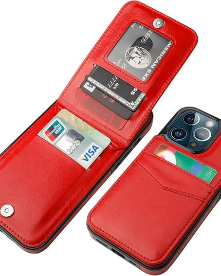 KIHUWEY Compatible with iPhone 13 Pro Max Case Wallet with Credit Card Holder, Premium Leather Magnetic Clasp Kickstand Heavy Duty Protective Cover for iPhone 13 Pro Max 6.7 Inch(Red)