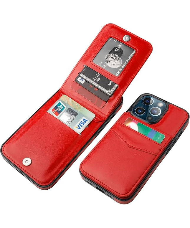 KIHUWEY Compatible with iPhone 13 Pro Max Case Wallet with Credit Card Holder, Premium Leather Magnetic Clasp Kickstand Heavy Duty Protective Cover for iPhone 13 Pro Max 6.7 Inch(Red)