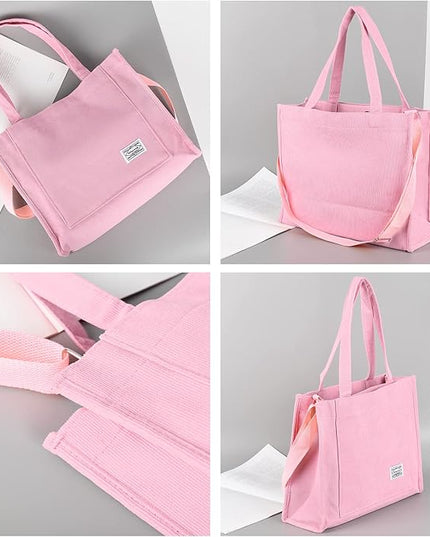 Valleycomfy Corduroy Tote Bag for Women Travel Crossbody Bag Purse Women Shoulder Bags Work Handbags Everyday Hobo Bag
