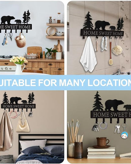 Personalized Key Holder for Wall - Metal Bear Key Rack Wall Mounted with Hooks - Key Holder Hooks Organizer Coat Rack - Animal Theme Hooks Sweet Home Decor for Storage, Hallway, Bedroom, Office