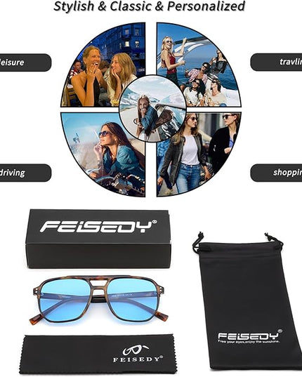 FEISEDY Retro Square Aviator Sunglasses Women Men 70s Vintage Trendy Plastic Frame Sun Glasses B2835