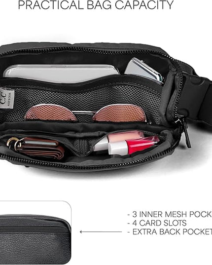 C.C Rhinestone Fanny Pack – Sparkly Waist Bag for Women, Crossbody Belt Bag with Adjustable Strap (Rhinestone - Silver)