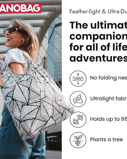 Nanobag Ultralight Foldable Tote for Women & Men, Reusable Grocery & Travel Bag, Packable Collapsible Compact Market Essential (Standard Color Blocks)