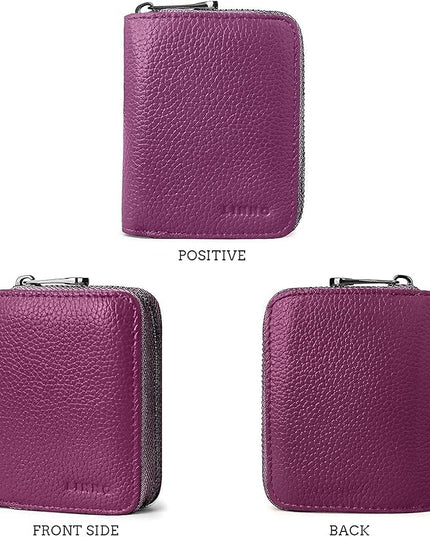 Linno RFID 20 Slots Credit Card Holder Genuine Leather Small Wallet for Women or Men with Zipper