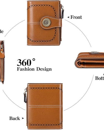 SENDEFN Small Womens Wallet Leather Bifold Card Holder RFID Blocking with Zipper Coin Pocket