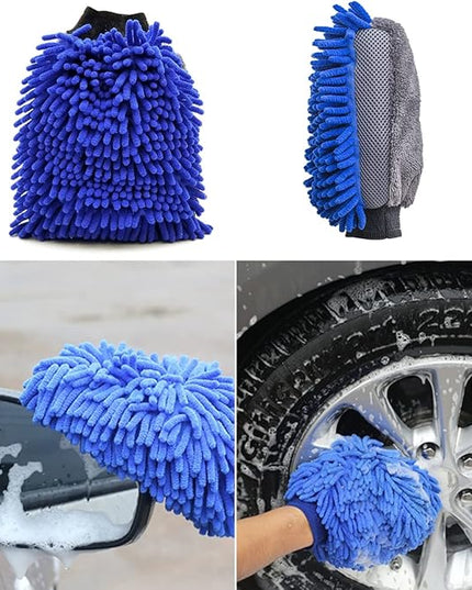 Car Wash Brush With Long Handle, Chenille Microfiber Mop Mitt, 1 Replacement Head, Wheel Brush Extension Pole, Cleaning Kit With Towels for Cars Trucks 5PCS