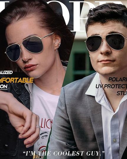 Joopin Polarized Metal Aviation Sunglasses Men, Classic Military Sun Glasses Women, Rectangle Shades UV400 Protection Costume