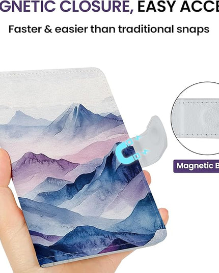 Passport Holder for Travel Essentials, RFID Blocking Leather Cover Wallet with Magnetic Closure, Aesthetic & Cute Passport Book Case for Women and Men - Hill