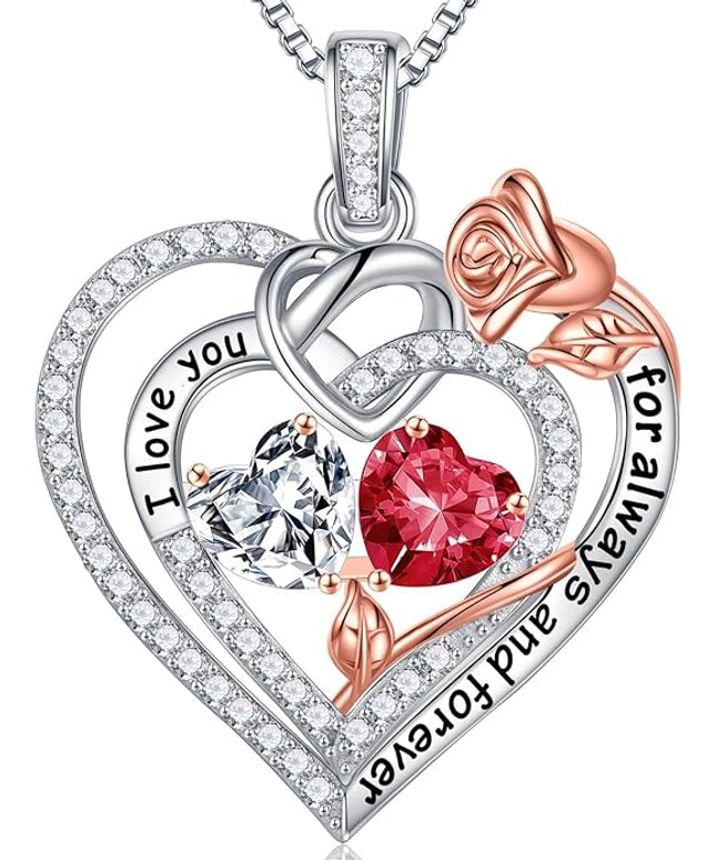 Iefil Christmas Gifts for Wife Women - 925 Sterling Silver Double Birthstone Necklace, Anniversary Birthday Gifts for Women, Jewelry Gift for Wife Girlfriend Mom Her