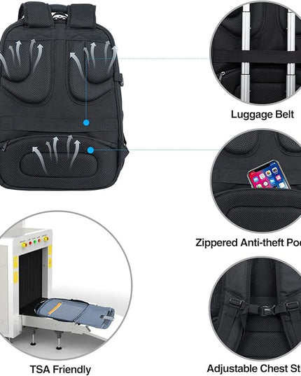 KROSER Travel Laptop Backpack 18.4 Inch XXXL Gaming Backpack with Hard Shell Saferoom RFID Pockets Water-Repellent Business College Daypack Stylish Laptop Bag for Men/Women-Black