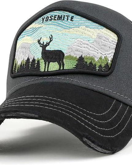 ililily Premium Howels Embroidery Vintage Baseball Cap Distressed Trucker Hat