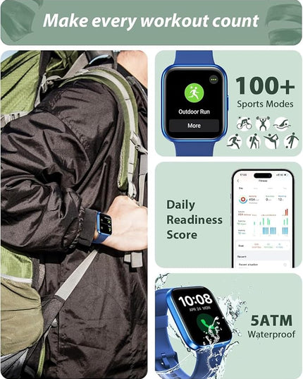 Smart Watch for Women Android & iPhone, Alexa Built-in, 1.8" Touch Screen Fitness Tracker with Answer/Make Calls, IP68 Waterproof Heart Rate/Sleep/SpO2 Monitor, Pedometer, 100+ Sport Modes, Dark Blue