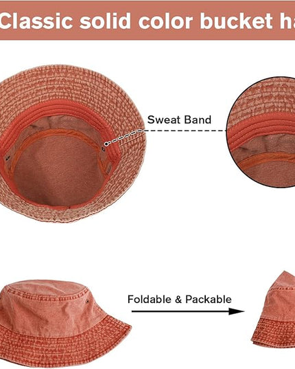 kozinu Washed Cotton Bucket Hats Packable Summer Outdoor Cap Travel Beach Sun Hat Plain Colors for Men Women