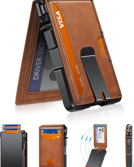 ZALVEX Wallet for Men, Mens Minimalist Wallet 9-13 Cards, Slim Compact Wallet with Money Clip & ID Window, RFID Blocking Smart Pop Up Card Wallet, Metal Aluminum Credit Card Holder Bifold Wallet