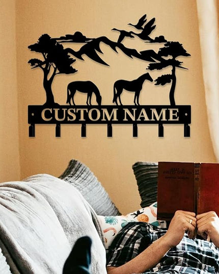 peanut case Personalized Farm Horse Keys Hooks,Custom Name Metal Cowboy Horse Art Keys Hooks,Metal Horse Lover Wall Home Storage Decorative Keys Hooks,Key Holder Hooks for Wall (Style D)